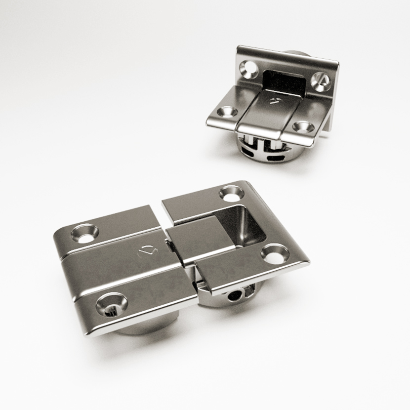 Bisagra KIMANA de 90º para puerta tipo secreter, acabado zinc niquelado