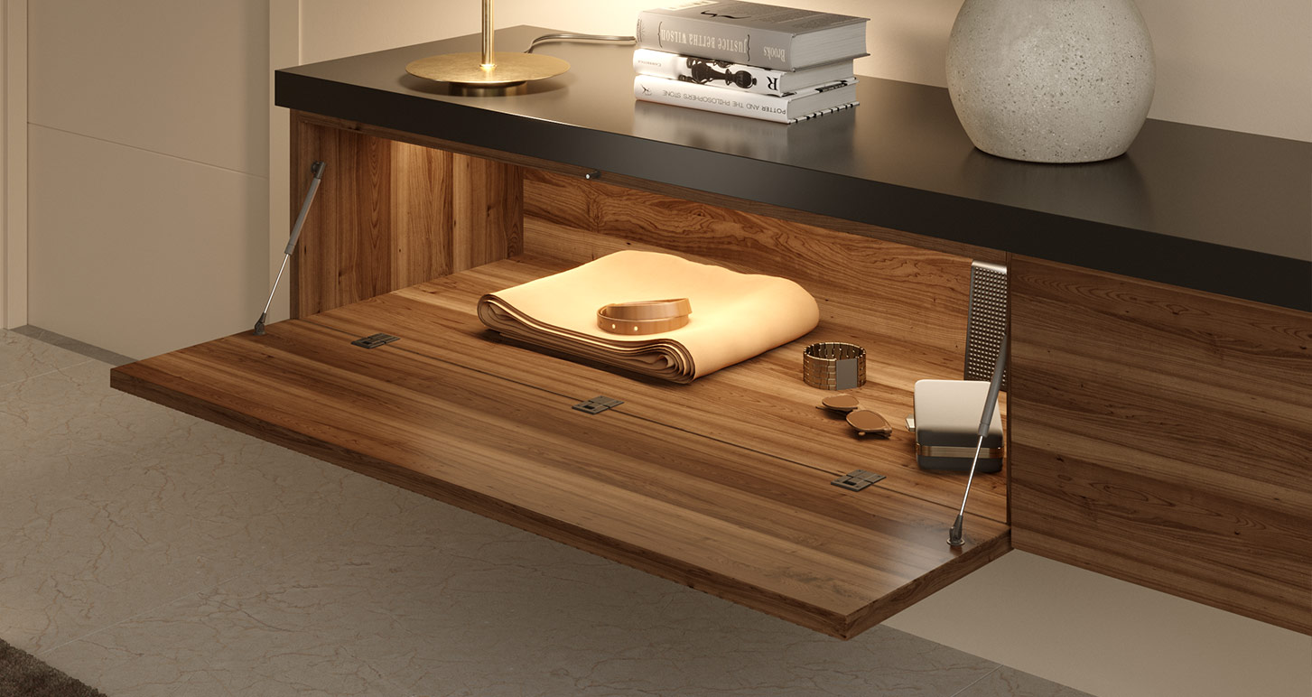 Bisagra KIMANA de 90º para puerta tipo secreter, color niquel negro