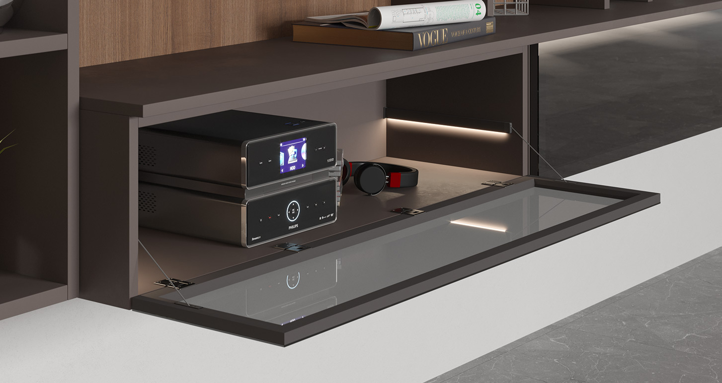 Bisagra KIMANA de 90º para puerta tipo secreter, color niquel negro