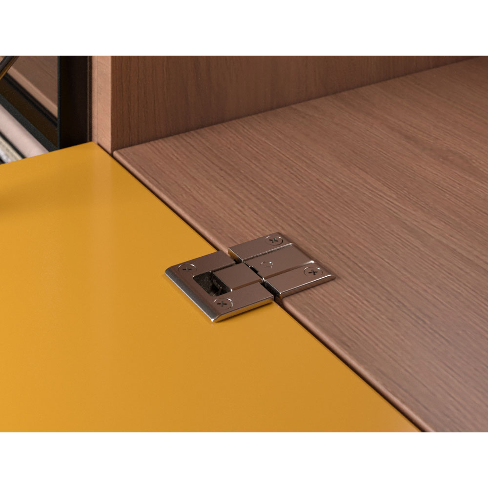 Bisagra KIMANA de 90º para puerta tipo secreter, acabado zinc niquelado