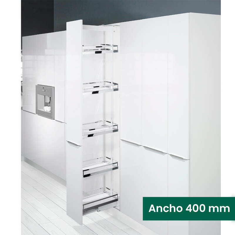 Kit 02 - Extraíble para cocina DISPENSA con 5 entrepaños STYLE ICE WHITE para mueble de 400 mm de ancho
