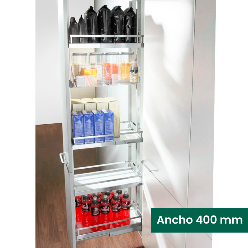 Kit 08 - Extraíble para cocina DISPENSA con 4 entrepaños STYLE, botes contenedores para mueble de 400 mm de ancho