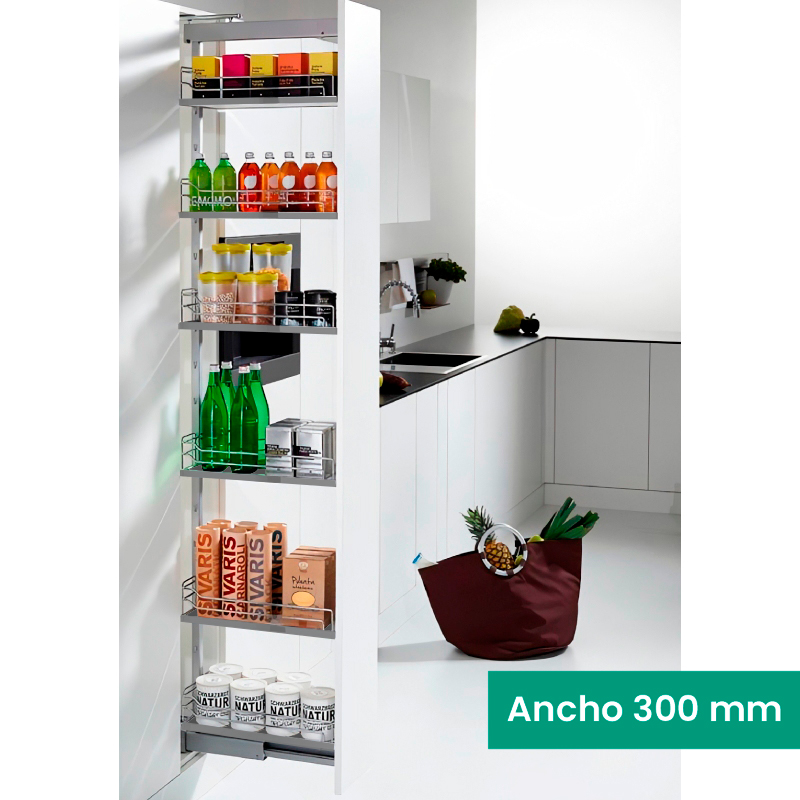 Kit 11 - Extraíble para cocina DISPENSA con 6 entrepaños GRAY para mueble de 300 mm de ancho