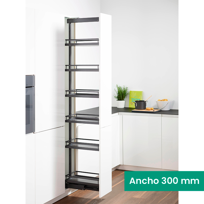 Kit 13 - Extraíble para cocina DISPENSA con 6 entrepaños STYLE para mueble de 300 mm de ancho, acabado antracita