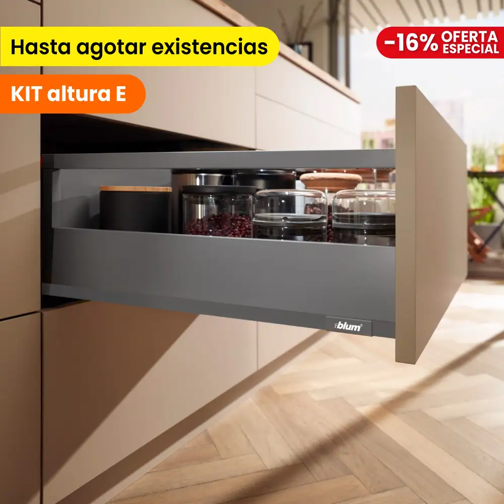 Kit Cajón MERIVOBOX altura E con galería (192 mm), color gris orión mate