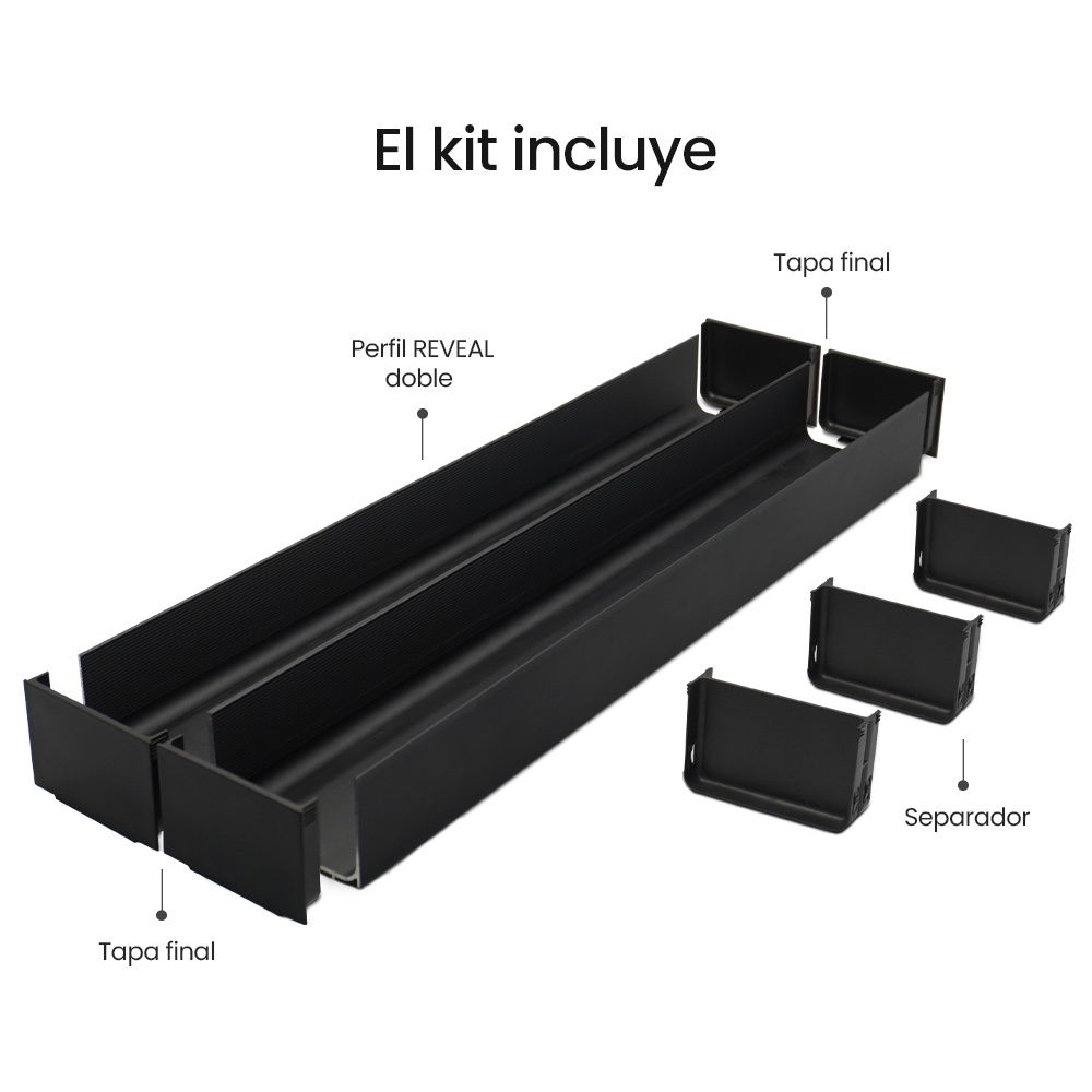 Cubertero REVEAL doble para cajón con 3 divisiones, de 472mm x 150mm, acabado aluminio anodizado antracita