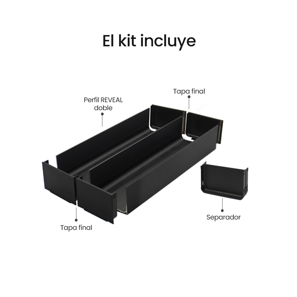 Caja Organizadora REVEAL doble con 3 divisiones, 200mm x 150mm, acabado aluminio anodizado antracita