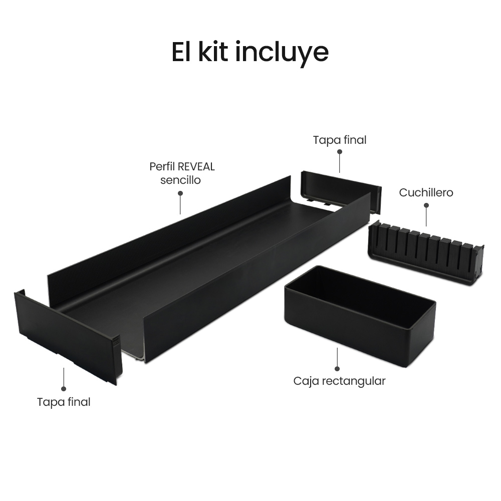 Cuchillero REVEAL sencillo con caja de organización, de 472mm x 150mm, acabado aluminio anodizado antracita
