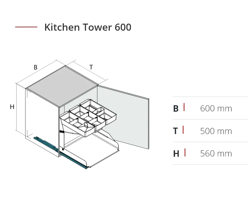 Extraíble de cocina KITCHEN TOWER para mueble de 600 mm, color blanco