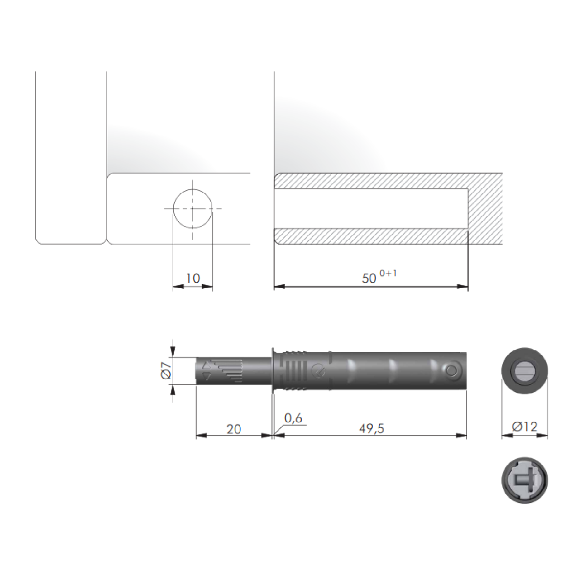 Sistema de apertura K-PUSH TECH para puerta gabinete, color gris 