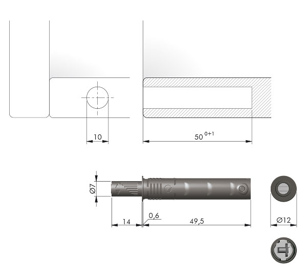 Sistema de apertura K-PUSH TECH para puerta gabinete, color antracita