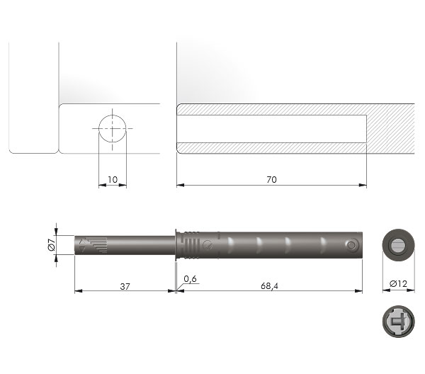 Sistema de apertura K-PUSH TECH para puerta gabinete, color gris 