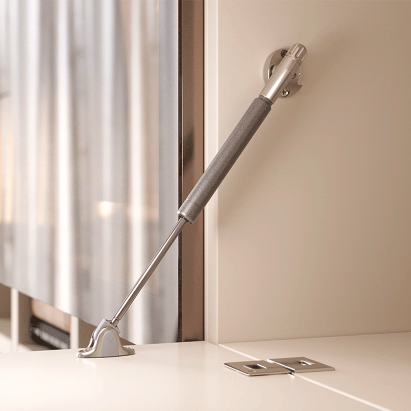 Sistema de apertura KRABY DOWN tipo secreter para muebles de madera