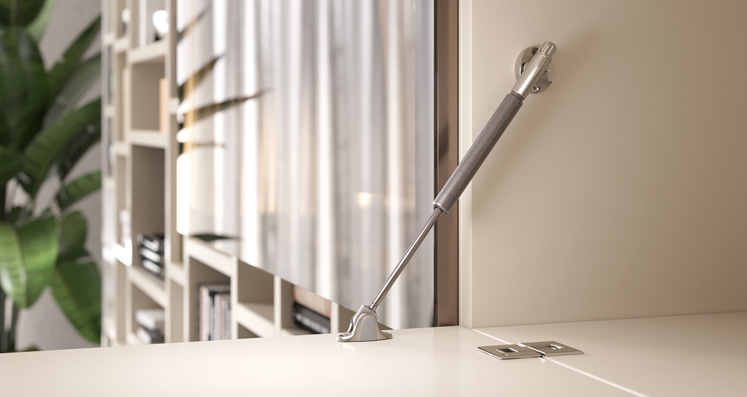 Sistema de apertura KRABY DOWN tipo secreter para muebles de madera