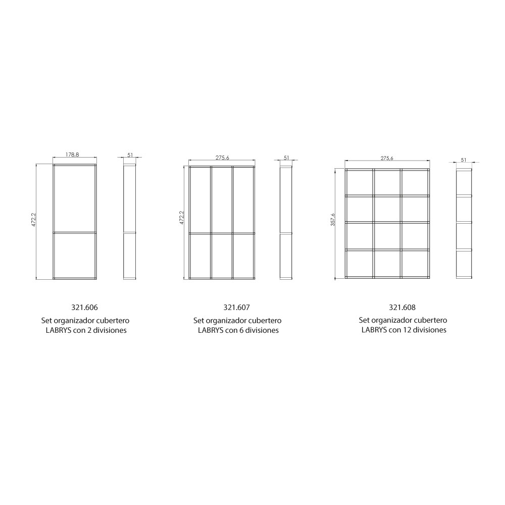 Set organizador cubertero LABRYS con 2 divisiones, de aluminio acabado stardust
