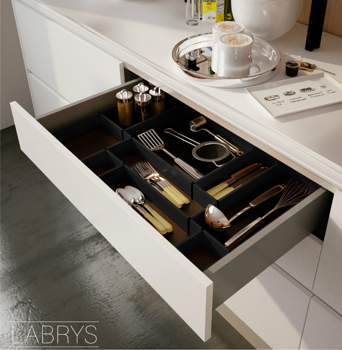 Set organizador cubertero LABRYS con 2 divisiones, de aluminio acabado stardust