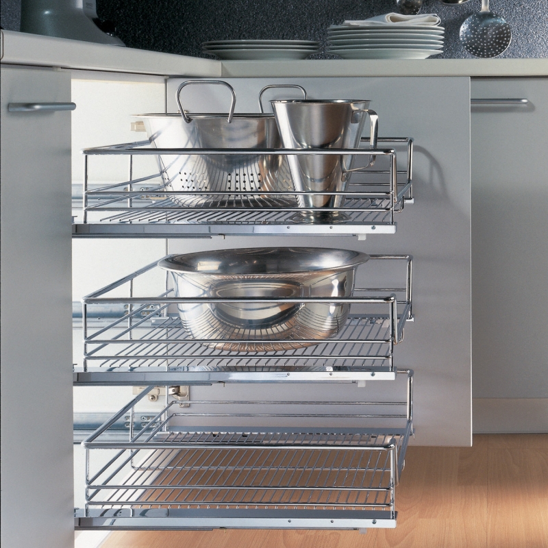 Canastillas para gabinete de cocina en acabado cromado 