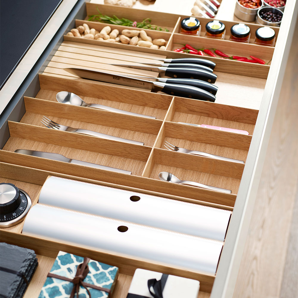 Organizador cubertero para cajones de cocina encino blanco