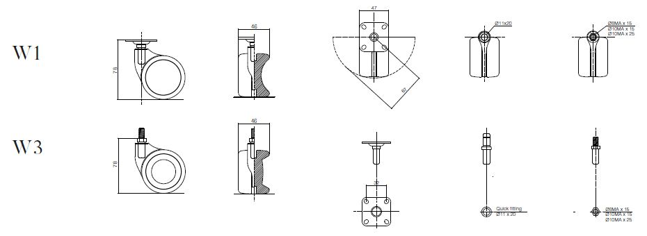 Llanta WHEELY sin freno, con diámetro de 65 mm para muebles