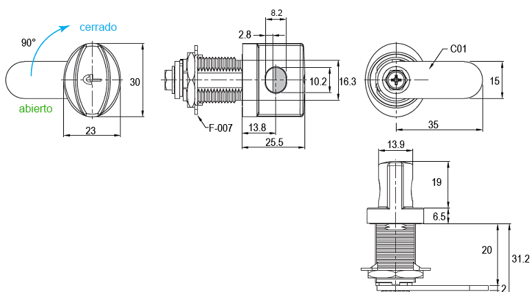 Porta candado LUX, acabado níquel con pestillo recto