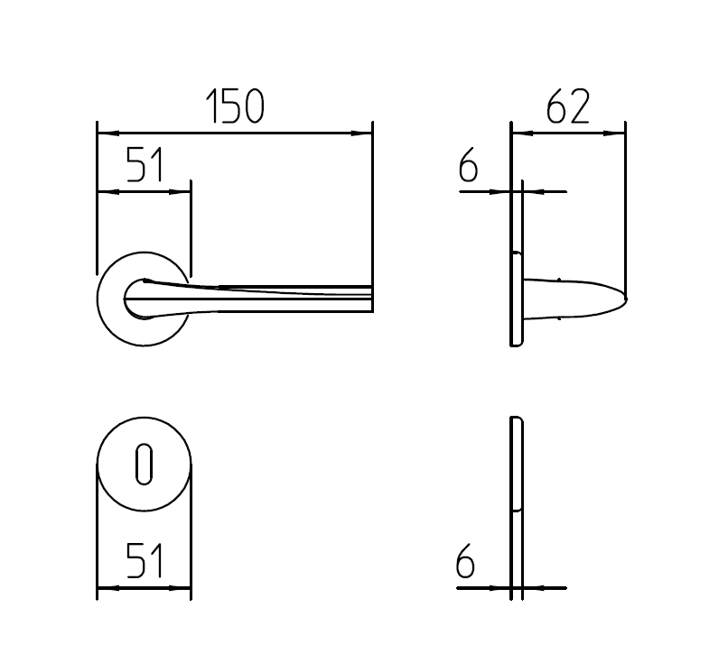 Manija Mandelli, modelo FILO para recámara o baño, acabado cromo satinado