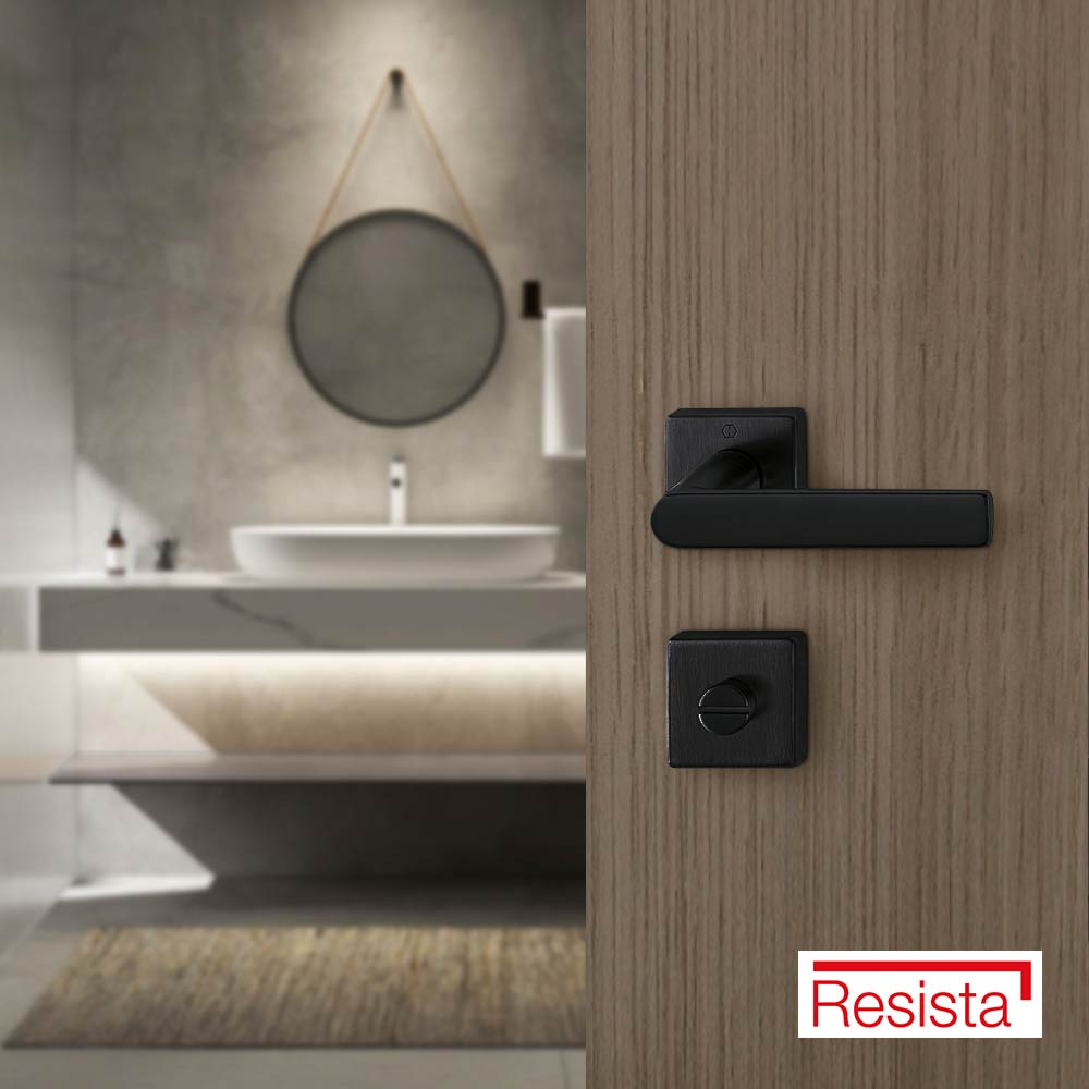 Set de manijas LOS ANGELES Resista® cuadrada para baño, acabado negro satinado