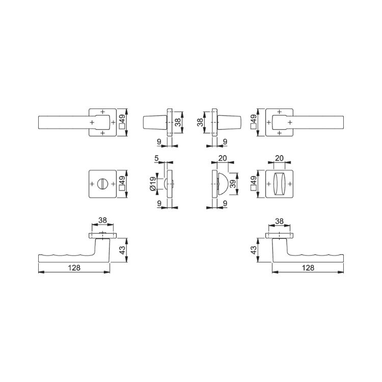 Manijas DALLAS para puerta de baño, acabado inox mate