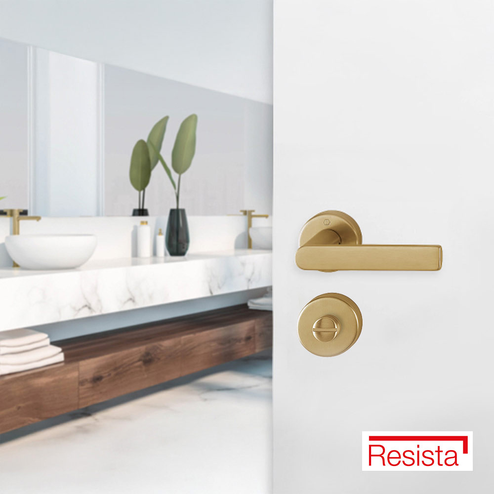 Manijas LOS ANGELES Resista® para baño, para espesor de 38-47mm, acabado latón satinado