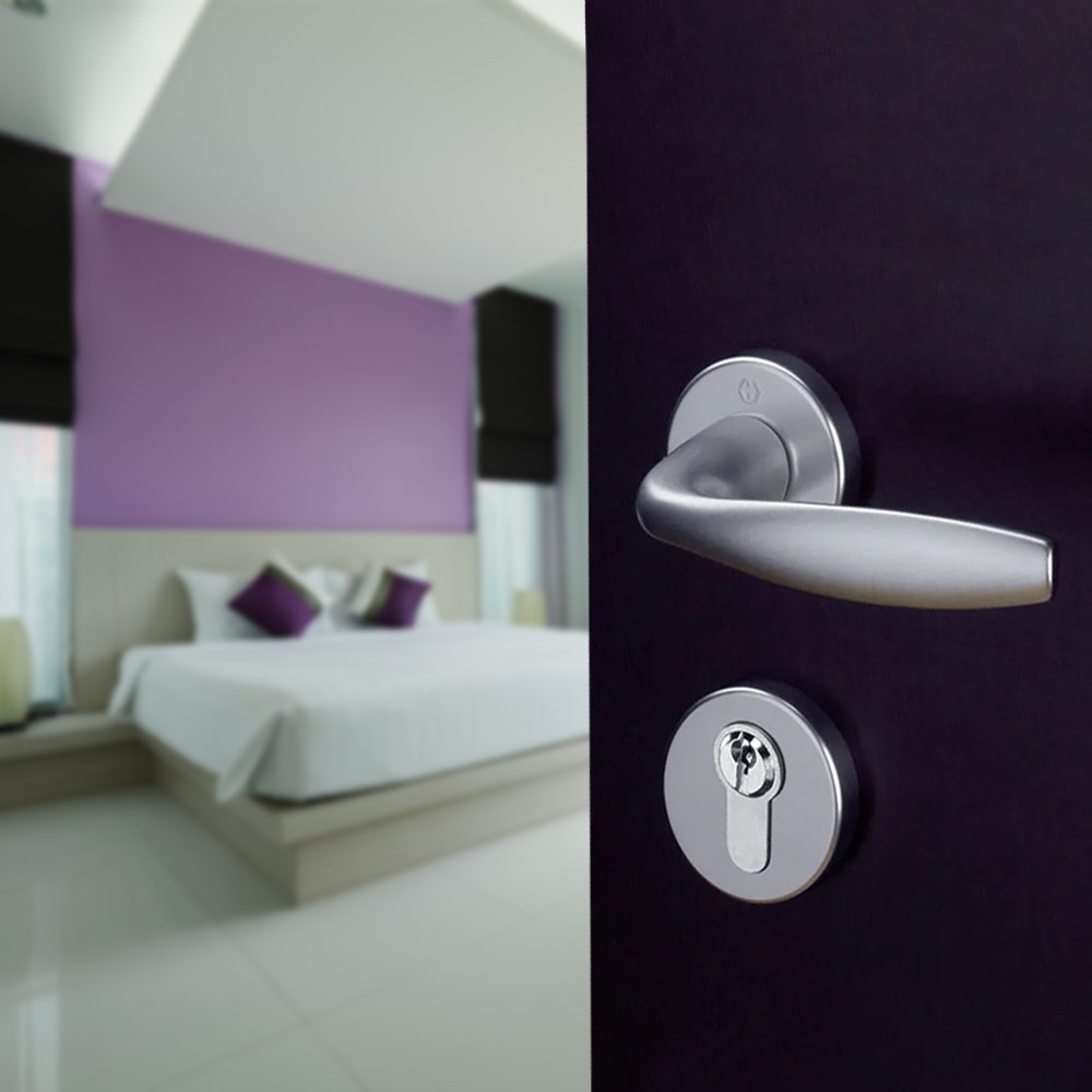 Manijas NEW YORK con bocallave para puerta de recámara, acabado acero inox