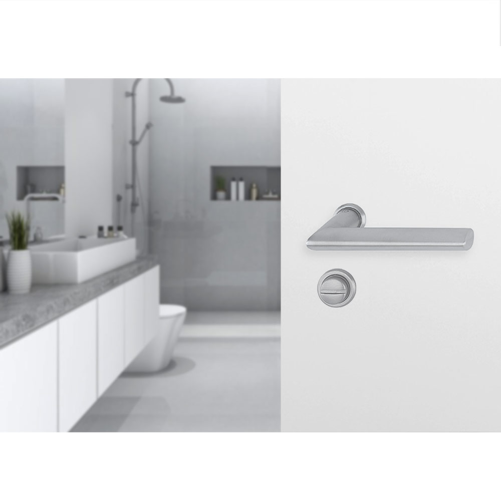 Manijas STOCKHOLM para puerta de baño, acabado acero inoxidable