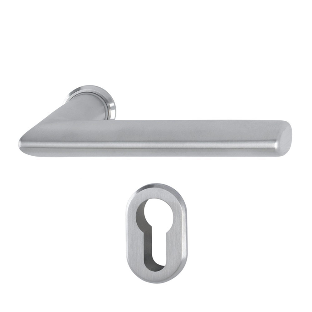 Manija STOCKHOLM para puerta de recámara, acabado acero inoxidable