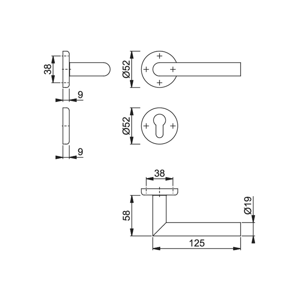 Set de manija UTRECHT y cerradura POLARIS para puerta de recámara, acabado inox mate