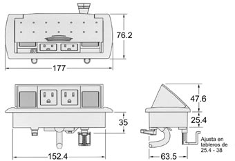Multicontacto voz-datos RISER, 2 contactos, 2 puertos opcionales, acabado negro