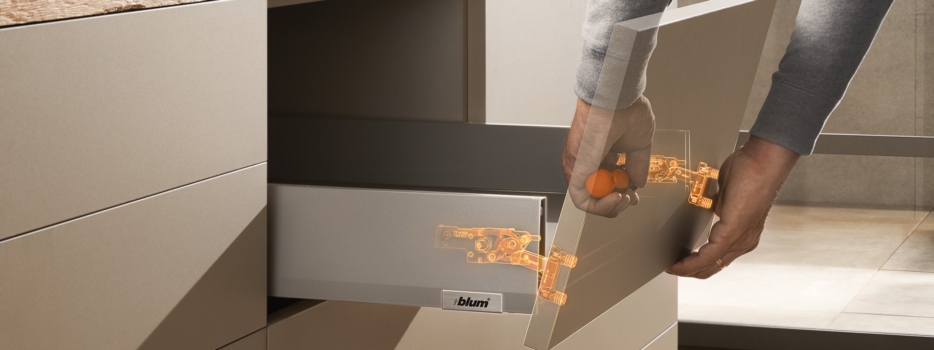 Cajón MERIVOBOX altura M (91 mm), color gris indium mate