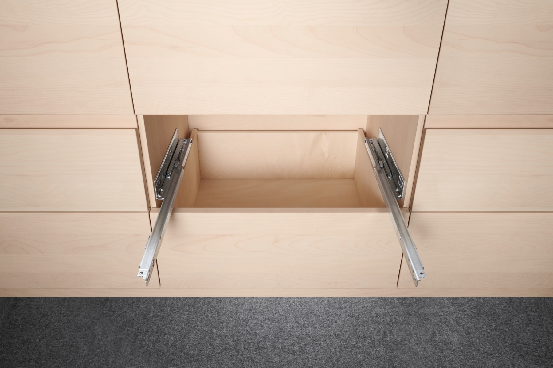 Correderas ocultas TANDEM PLUS con TIP-ON integrado, extensión total