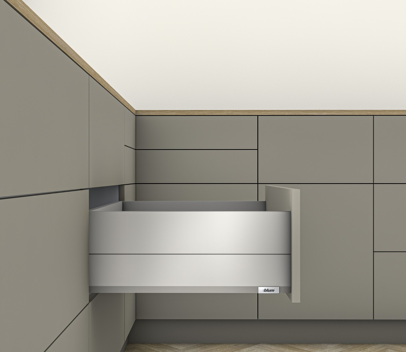 Cajón MERIVOBOX BOXCAP altura E (192 mm), color gris indium mate