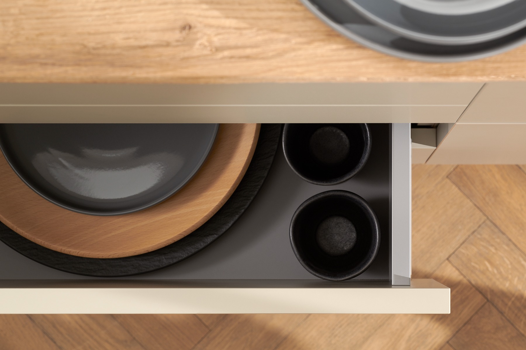 Cajón MERIVOBOX altura M (91 mm), color gris indium mate