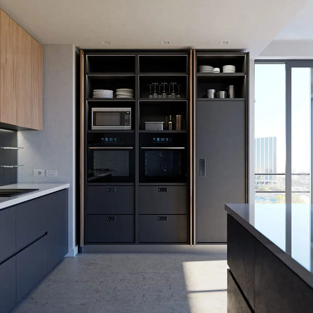 Sistema corredizo EXEDRA PUSH para puerta de madera abatible e insertable parcialmente ensamblado