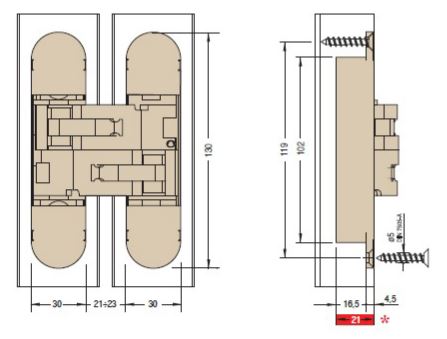 Bisagra oculta URBAN 1330 para puerta de comunicación, capacidad de carga 40 kg por par