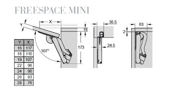 Brazos FREEspace cierre suave para apertura de puertas de alacena