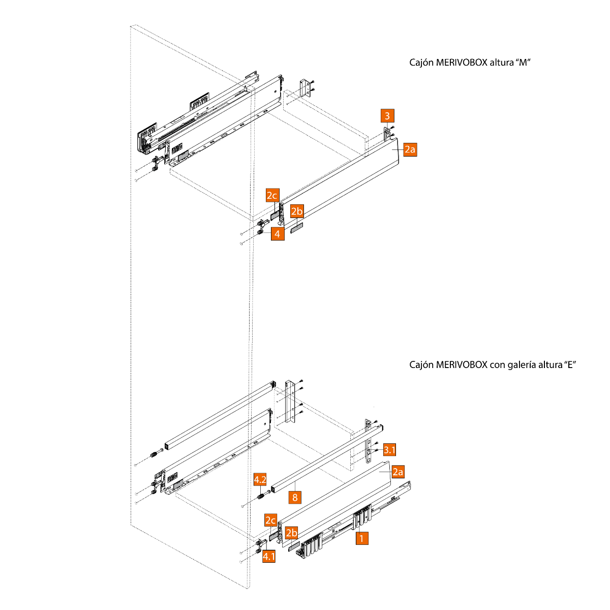 Botellero SPACE TWIN MERIVOBOX, altura M y altura E con galería (192 mm), color gris orión mate