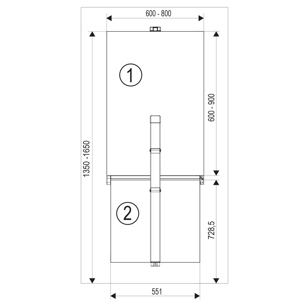 Herraje para mesa plegable TopSwing para anchos de 600 a 800 mm, color negro