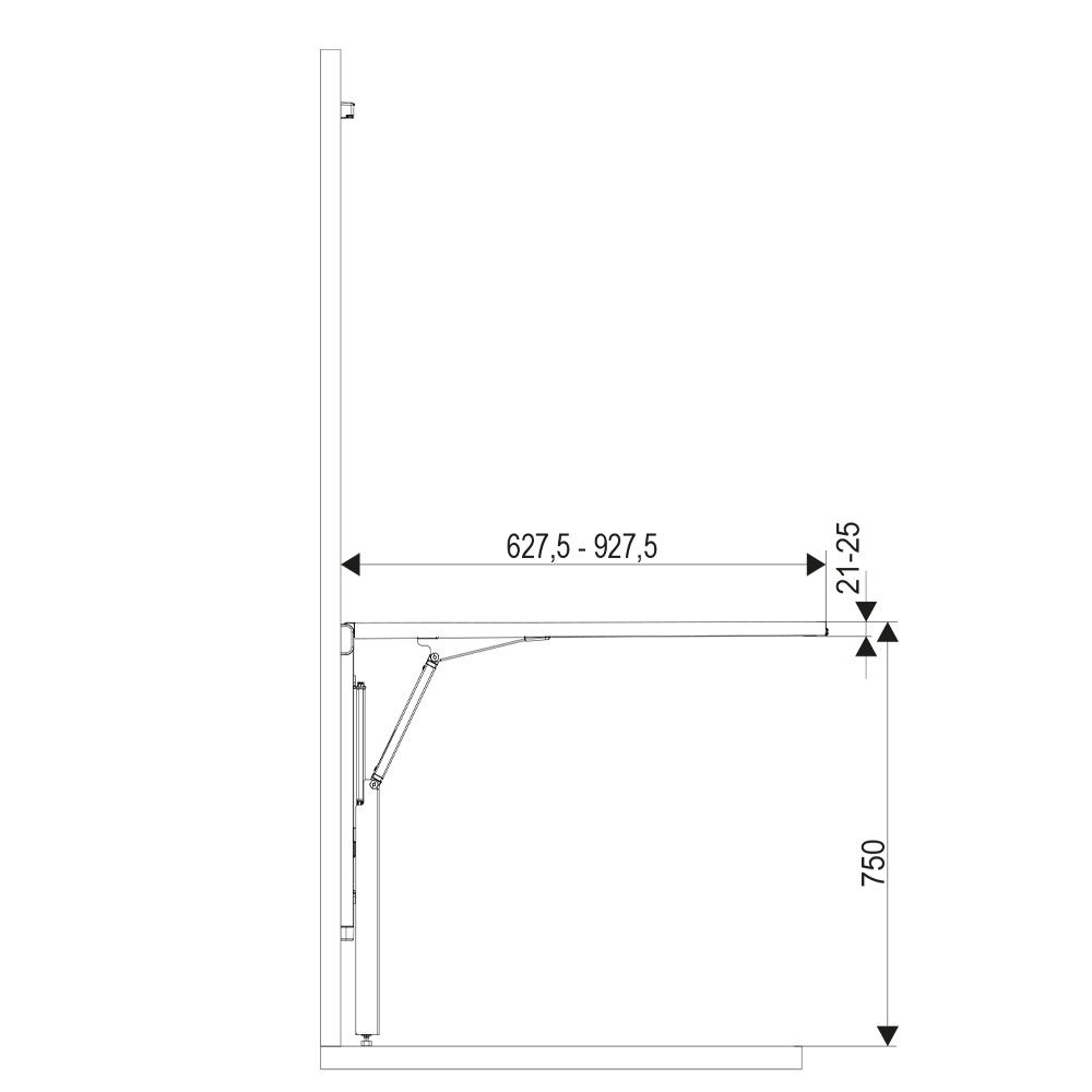 Herraje para mesa plegable TopSwing para anchos de 600 a 800 mm, color negro