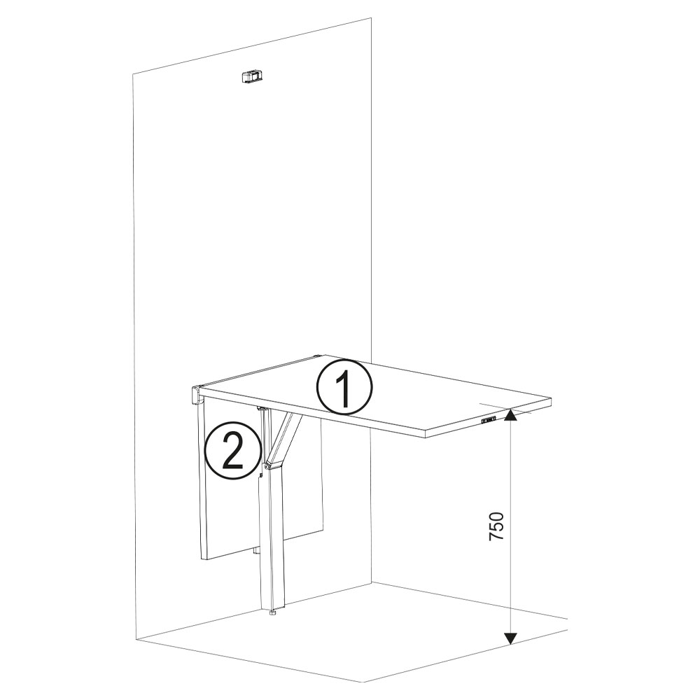 Herraje para mesa plegable TopSwing para anchos de 600 a 800 mm, color negro