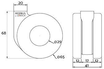 Llanta MOEBIUS sin freno, con diámetro de 65 mm para muebles