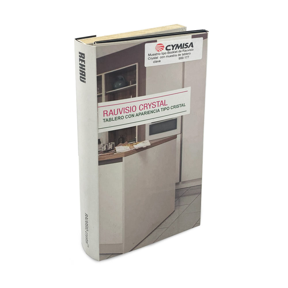 Muestrario tipo Booklet de RAUVISIO CRYSTAL con muestra de tablero