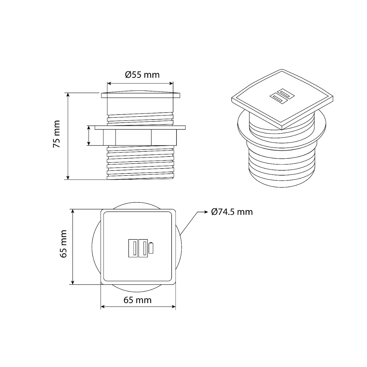 MULTY II USB de carga, con 2 USB de carga, material ABS, acabado gris