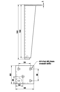 Pata NEUTRONE, altura 195 mm, acabado moka