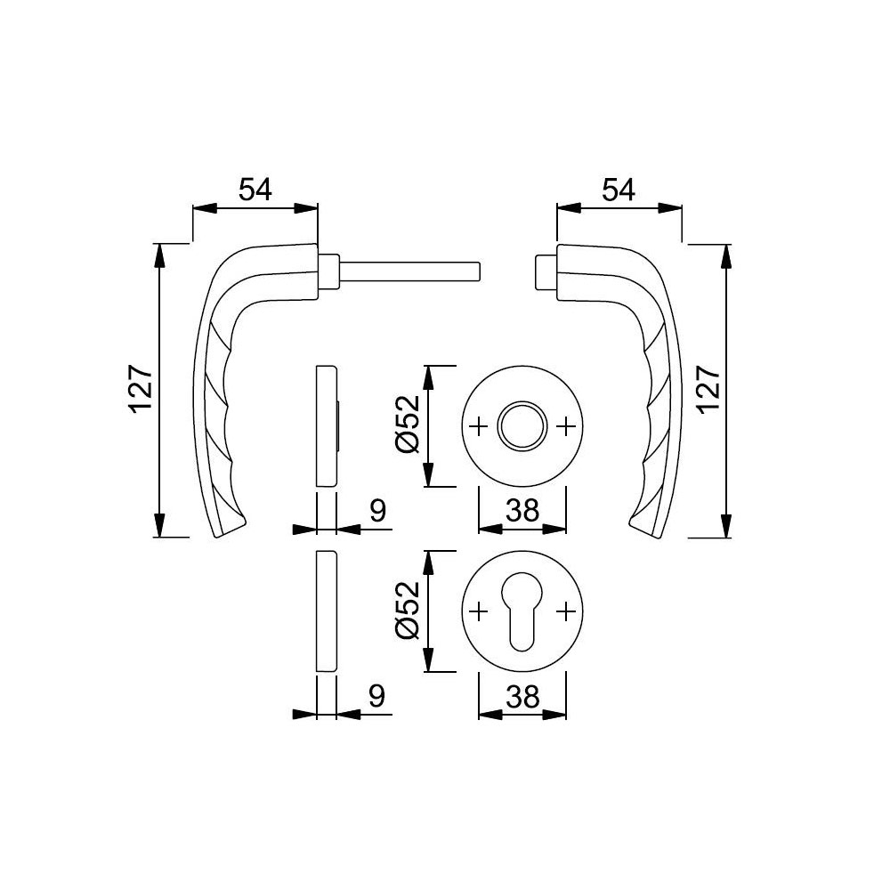 Set de manija NEW YORK y cerradura POLARIS para puerta de recámara, acabado inox mate