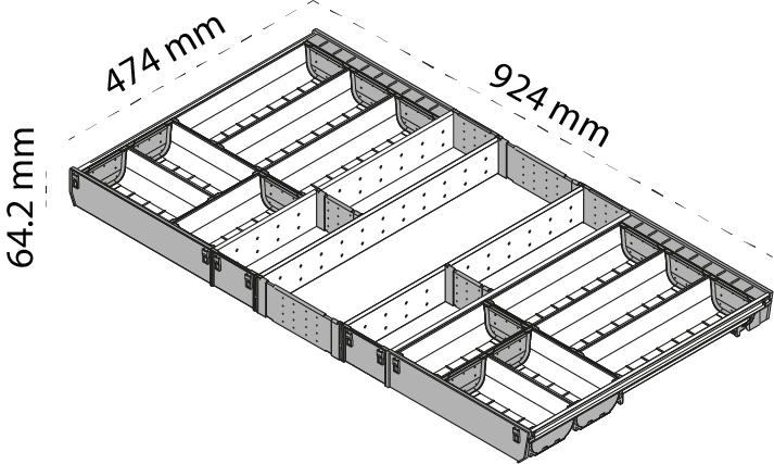 Organizador para piezas pequeñas ORGA-LINE para cajón cubertero TANDEMBOX, con ancho de 1000 mm